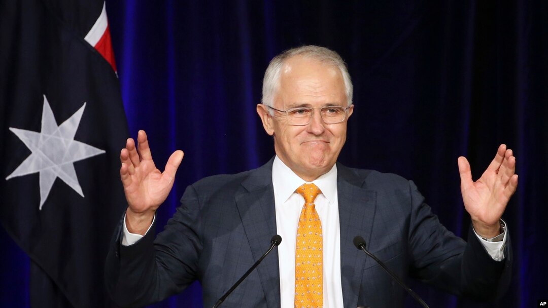 FILE - Australian Prime Minister Malcolm Turnbull addresses party supporters during a rally in Sydney, July 3, 2016.