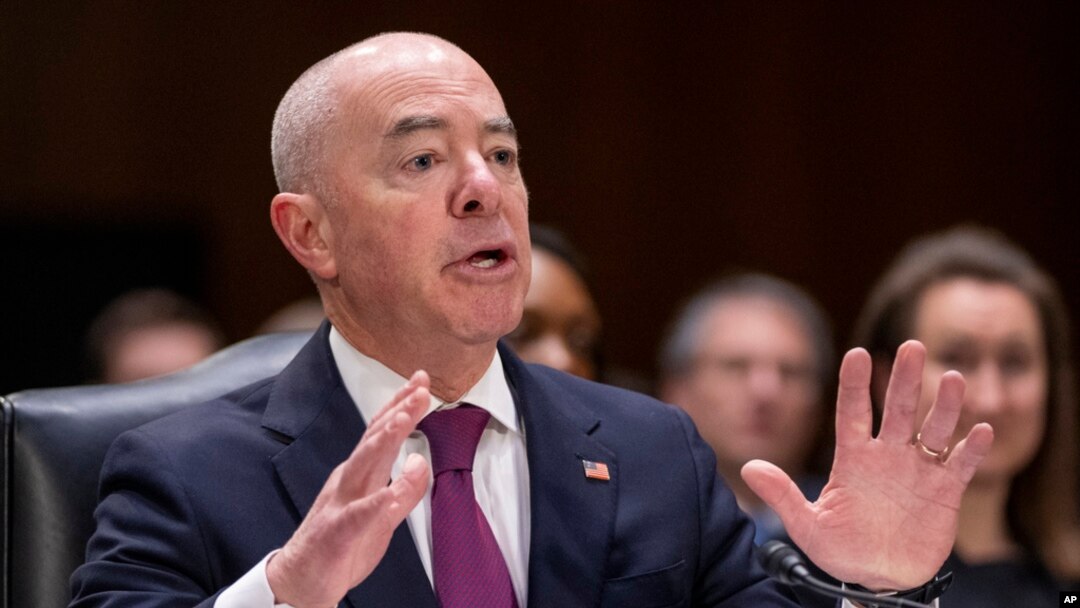 FILE - Homeland Security Secretary Alejandro Mayorkas testifies during a hearing on Capitol Hill, in Washington, Nov. 8, 2023.