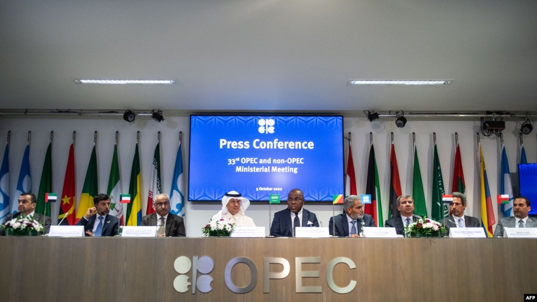 5일 오스트리아 빈에서 열린 오펙플러스(OPEC+) 회의 직후 참석자들이 기자회견하고 있다. (자료사진)
