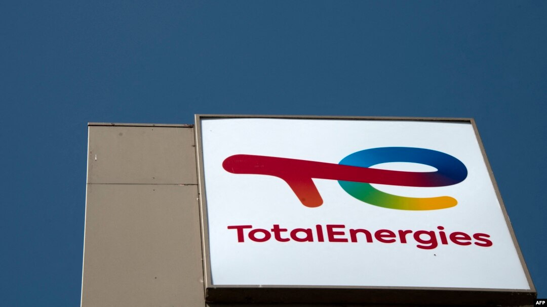 FILE - The logo of French oil and gas company TotalEnergies is seen on an oil and gas station in Berlin, Apr. 29, 2022. 