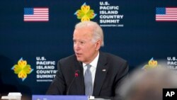 拜登总统在华盛顿国务院举行的首届美国-太平洋岛国峰会上发表讲话。（2022年9月29日）