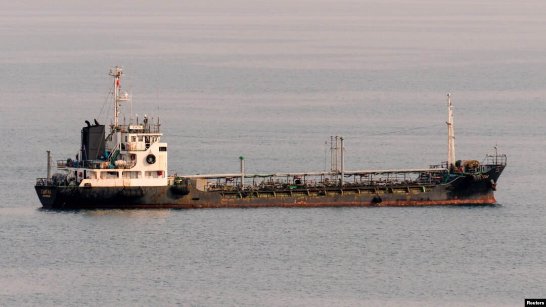 FILE - A Russian oil/chemical tanker is seen at sea outside the far eastern city of Vladivostok, Russia, Oct. 9, 2017.