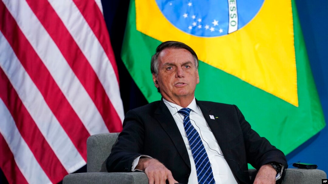 Brazilian President Jair Bolsonaro speaks at a meeting with President Joe Biden during the Summit of the Americas, June 9, 2022, in Los Angeles.