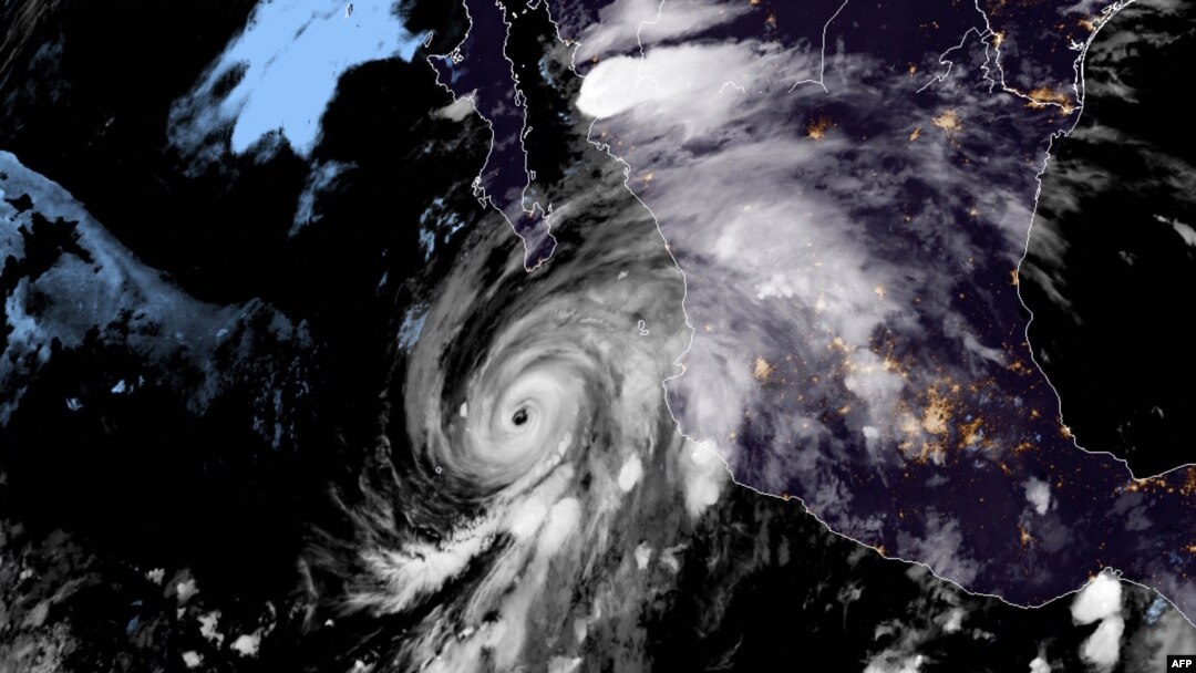 This RAMMB/NOAA satellite image obtained on Aug. 19, 2020, shows Hurricane Genevieve moving towards Baja California on Aug. 19, 2020, at 5:10:21 UTC.