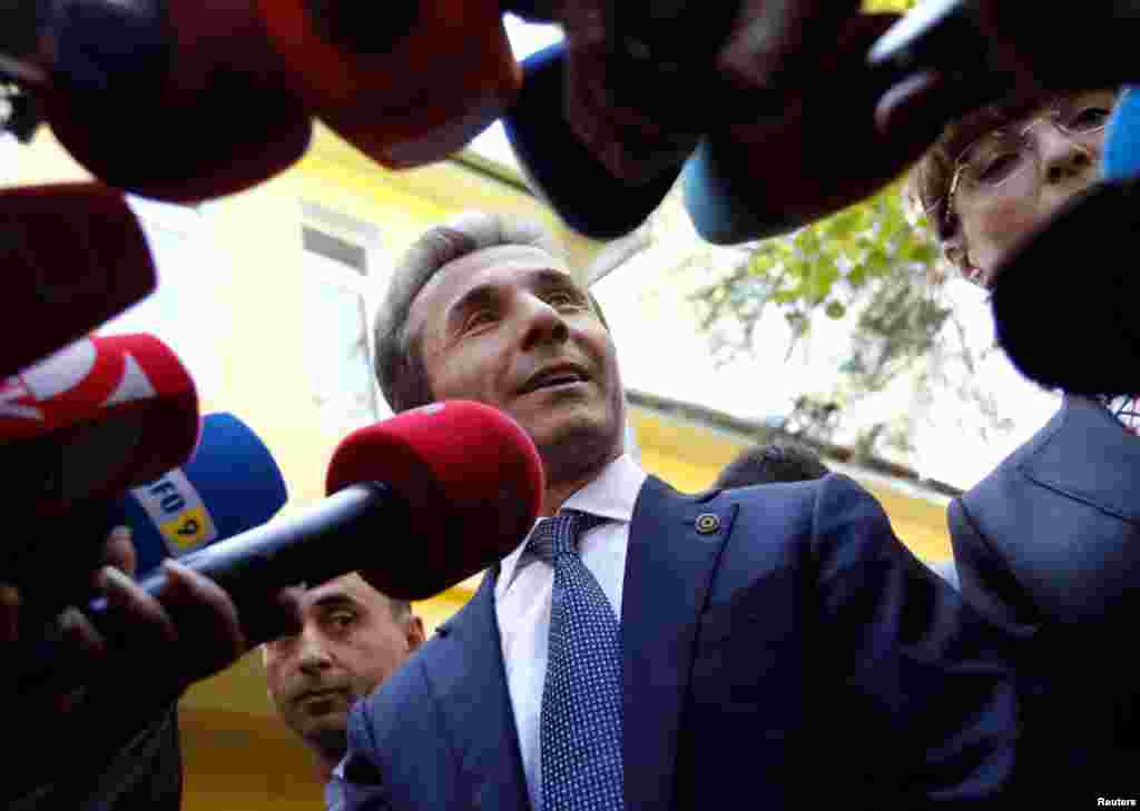 Leader of the opposition Georgian Dream coalition, Bidzina Ivanishvili, addresses the media in Tbilisi October 1, 2012.