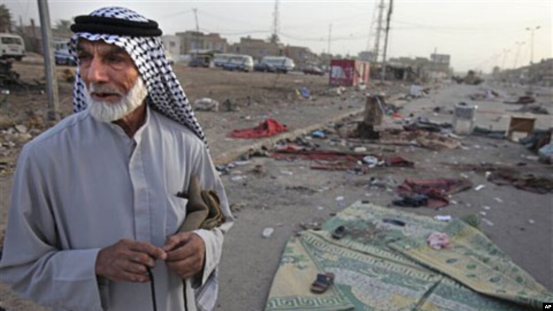 An Iraqi man stands near a bombing site in Baghdad in August 2009. The book, ''The Strong Horse," asserts Arab culture is to blame for violence in the Middle East and for the failure of peace initiatives.