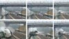 This combo image taken from security camera video shows clockwise from top left a train derailing in Santiago de Compostela, Spain, July 24, 2013.