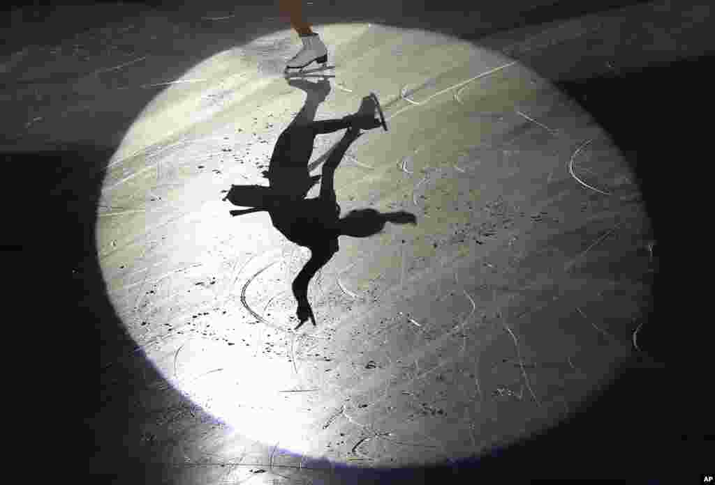 Gold medalist Choi Da-bin of South Korea, winner of the Figure Skating Women's event, performs during the closing ceremony of the Asian Winter Games at Makomanai Indoor Skating Rink in Sapporo, northern Japan.