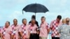 Australian Prime Minister Scott Morrison, third from right, talkes with other leaders at the Pacific Islands Forum in Tuvalu, Aug. 15, 2019. 