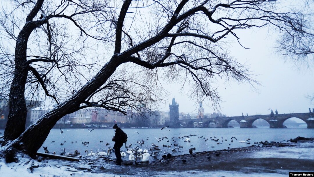 Prague, Czech Republic, Jan 16, 2021 that experienced the coldest night this year with temperatures drops below minus 20 degrees Celsius (minus 4 Fahrenheit) in many places.