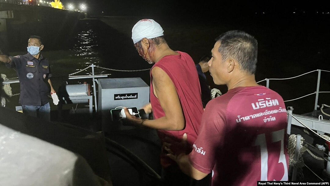 An injured fisherman, center, is seen at a port in Ranong in Thailand near the Myanmar border in this handout photo taken Nov. 30, 2024 and released Dec. 2.