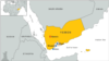Yemen map highlighting Aden, Shuqra and Abyan