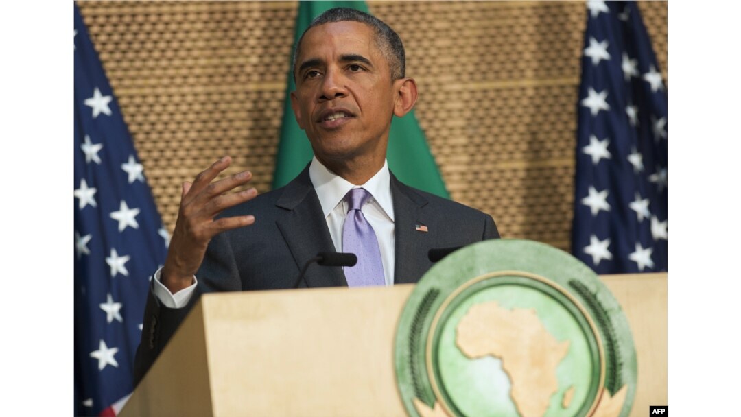 US President Barack Obama delivers a speech at the African Union Headquarters in Addis Ababa on July 28, 2015.