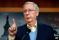 FILE - Senate Majority Leader Mitch McConnell of Kentucky, speaks during a news conference in Washington, Nov. 9, 2016.
