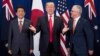 Japan's Prime Minister Shinzo Abe, left, U.S. President Donald Trump and Australia Prime Minister Malcolm Turnbull attend a trilateral meeting during the opening ceremony of the 31st Association of South East Asian Nations (ASEAN) Summit in Manila on Nov. 13, 2017.