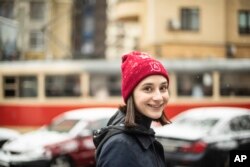 Amateur actress Kateryna Savchenko, 24, poses for a photo during an interview with the Associated Press in Kyiv, Ukraine, March 27, 2019.