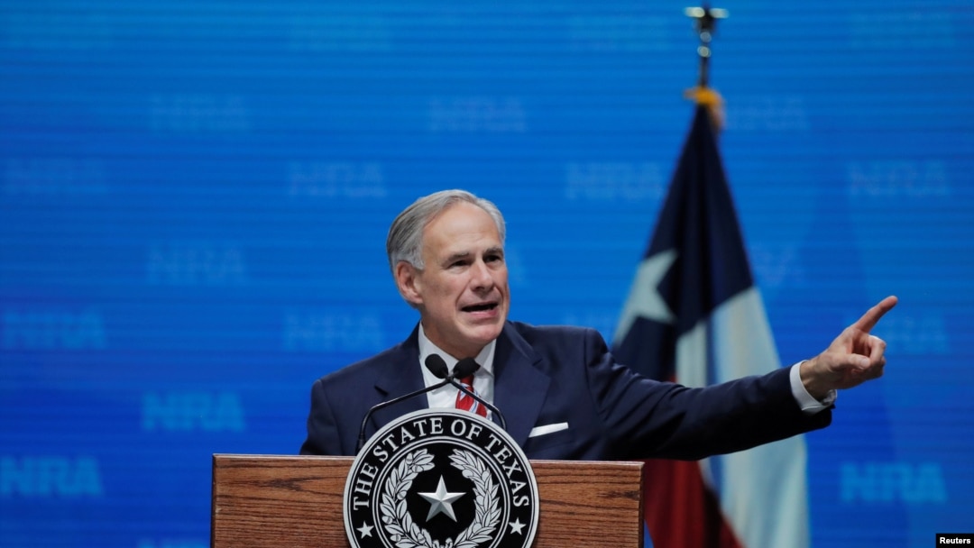 FILE - Texas Governor Greg Abbott speaks in Dallas, Texas, May 4, 2018. 