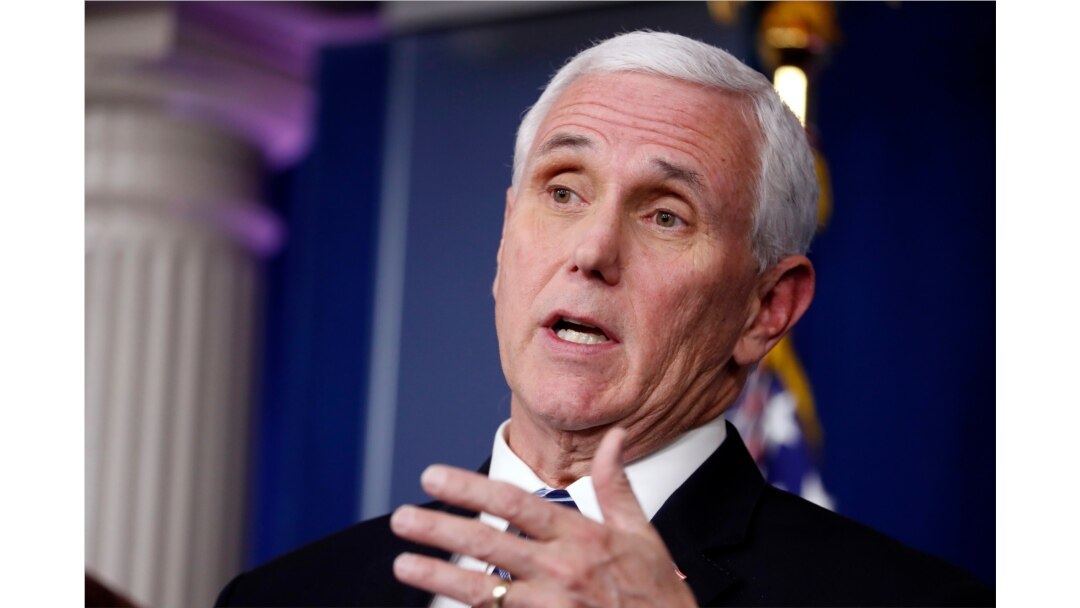 Vice President Mike Pence speaks about the coronavirus in the James Brady Press Briefing Room of the White House, April 9, 2020, in Washington.