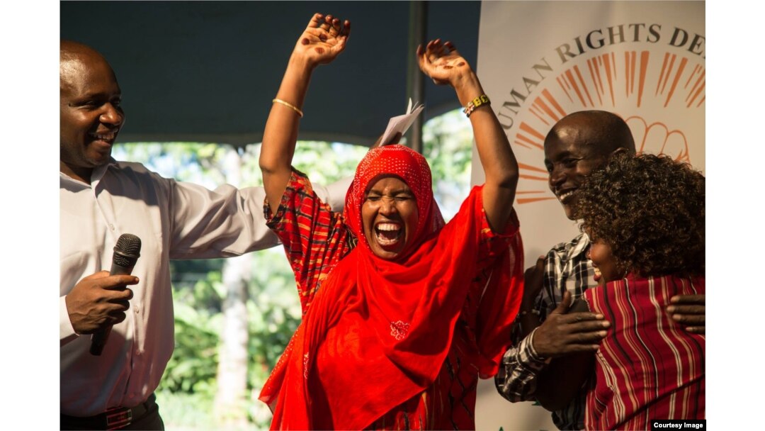 Rahma Wako celebrates after being named a Human Rights Defender of the year in 2017. (Photo: Embassy of The Netherlands, Kenya)