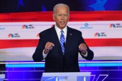 Democratic presidential hopeful former US Vice President Joseph R. Biden Jr. speaks during the second Democratic primary debate of the 2020 presidential campaign.