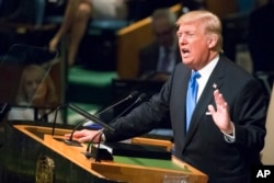 FILE - U.S. President Donald Trump speaks during the 72nd session of the United Nations General Assembly at U.N. headquarters, Sept. 19, 2017.