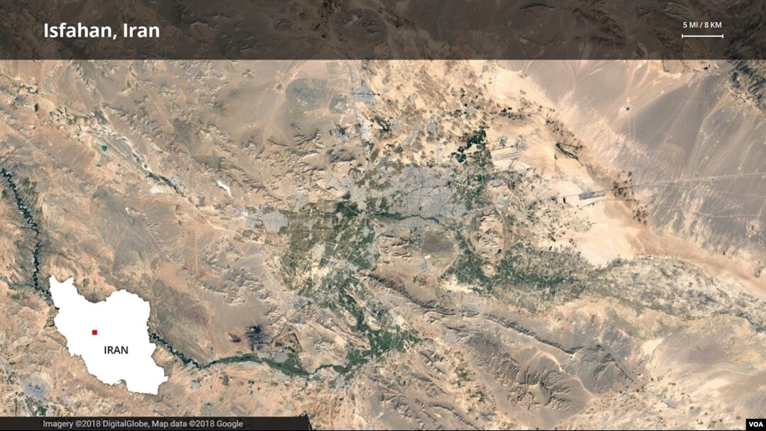 Map showing Isfahan, Iran