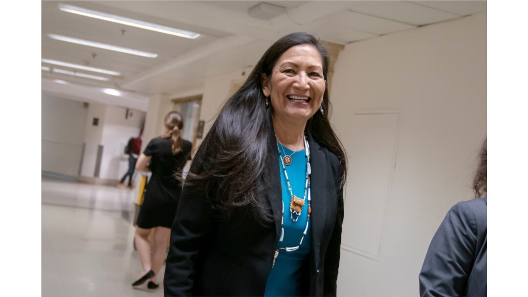 FILE - Rep. Deb Haaland, D-N.M., one of the first Native American woman elected to Congress, is seen on Capitol Hill in Washington, April 3, 2019.