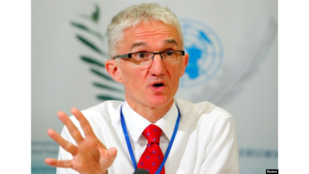 Mark Lowcock, United Nations Under-Secretary-General for Humanitarian Affairs and Emergency Relief Coordinator (OCHA) attends a news conference in Geneva, Switzerland, April 26, 2018.