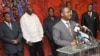 Ivory Coast's Prime Minister Guillaume Soro (R) speaks during a meeting with President Laurent Gbagbo (2ndL) and party leaders at the presidential palace in Abidjan ahead of a presidential poll on October 31, 2010, 06 Sep 2010