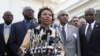 Rep. Barbara Lee, D-Calif., center, accompanied by fellow members of the Congressional Black Caucus, speaks to reporters outside the White House in Washington, following a meeting with President Barack Obama. (File Photo)