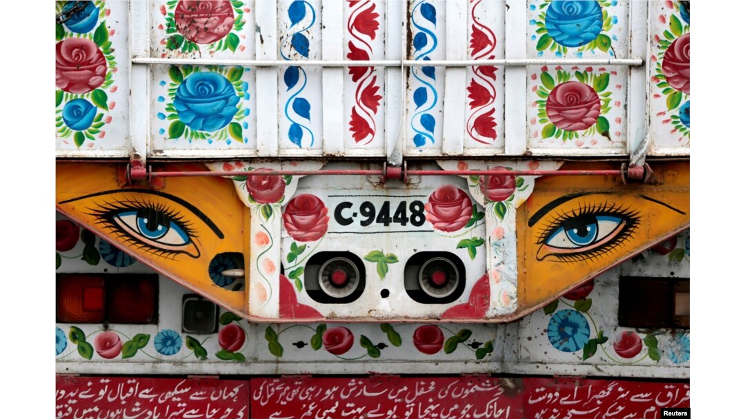 Artwork is seen on a decorated truck in Taxila, Pakistan, May 2, 2017.