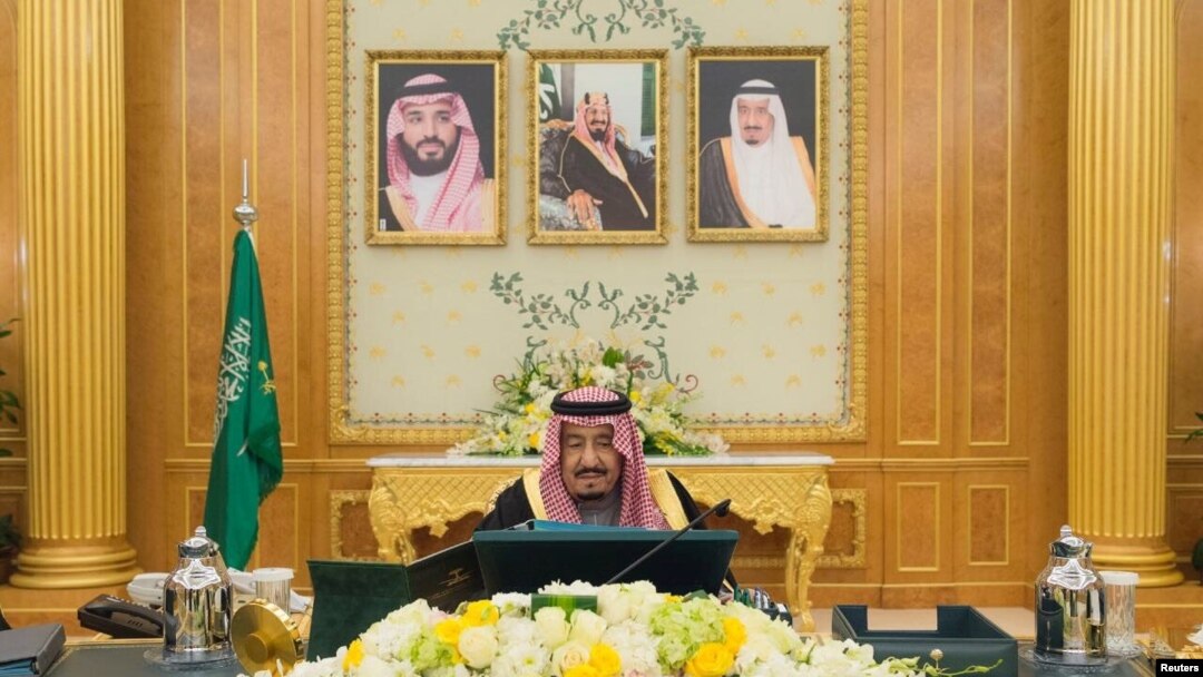 FILE - Saudi Arabia's King Salman bin Abdulaziz Al Saud presides over a cabinet meeting in Riyadh, Saudi Arabia, Dec. 12, 2017. 