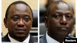Combination picture shows Kenya's then-finance minister Uhuru Kenyatta and Kenya's former Higher Education Minister William Ruto at the International Criminal Court (ICC) in The Hague in these April 8, 2011 (L) and September 1, 2011 file photos. 