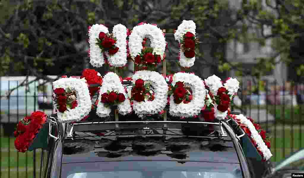 The coffin of PC Keith Palmer, who was killed in the recent Westminster attack, is transported through Carriage Gates at the Palace of Westminster, where it laid overnight, to his funeral at Southwark Cathedral in central London.