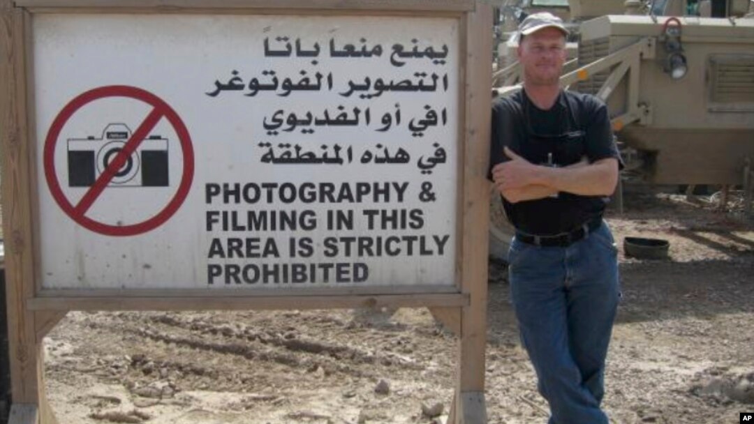 FILE - Mark Frerichs, a contractor from Illinois, poses in Iraq in this undated photo obtained from Twitter that he would include with his resume when job hunting. Frerichs was abducted in Afghanistan in January 2020.