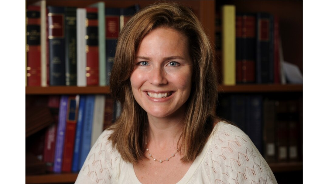 U.S. Court of Appeals for the Seventh Circuit Judge Amy Coney Barrett, a law professor at Notre Dame University, poses in an undated photograph obtained from Notre Dame University, Sept. 19, 2020.