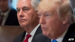 Shugaban Amurka Donald Trump (a farko) da Rex Tillerson a gefensa