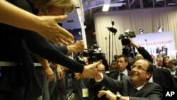 Socialist Party candidate for the French presidential election Francois Hollande
