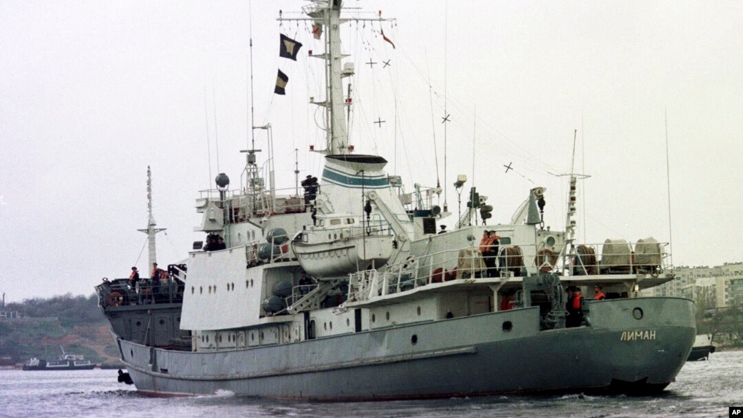 FILE - The Russian Navy reconnaissance ship "Liman" is seen off the coast of Crimea, Ukraine, in an April 2, 1999, photo.