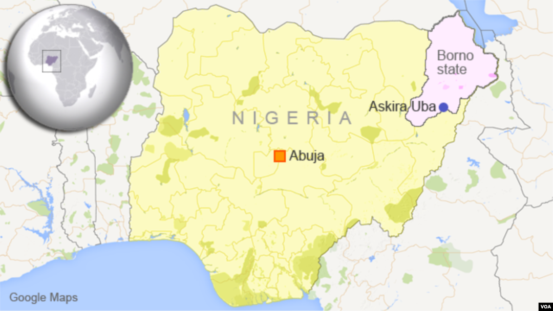 Map of Nigeria showing Askira Uba.