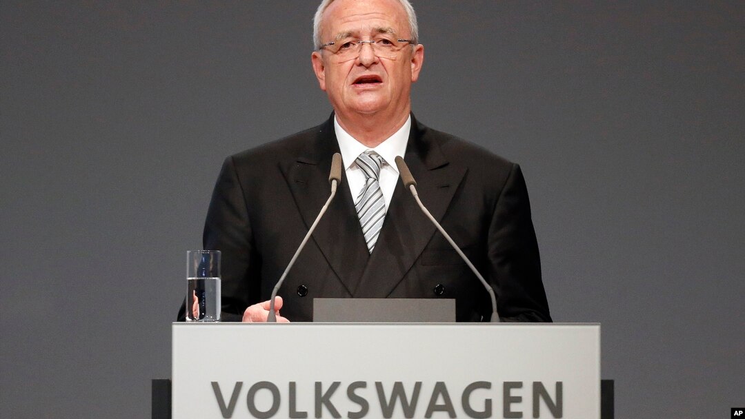 FILE - Martin Winterkorn, Volkswagen CEO at the time, addresses shareholders during an annual shareholder meeting of the car manufacturer, in Hannover, Germany, May 5, 2015.