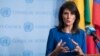 United States Ambassador to the United Nations Nikki Haley speaks to reporters after a Security Council meeting on the situation in the Middle East, Feb. 16, 2017 at U.N. headquarters. 