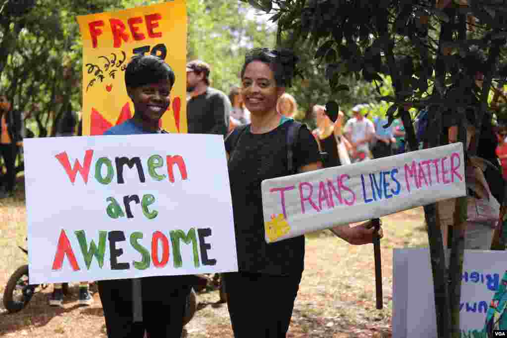 Participants in the Women's March, march through Nairobi's Karura forest in Kenya, Jan. 21, 2017. (Photo: J.Craig/VOA)