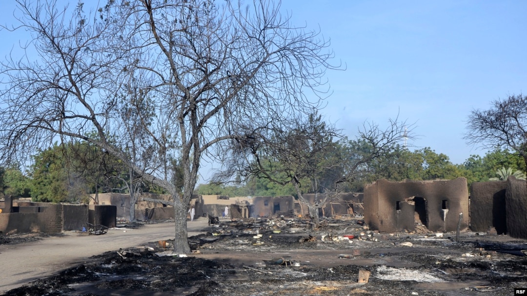 The village of Ngouboua was attacked by Boko Haram militants, leaving a burnt compound, Feb. 13, 2015.