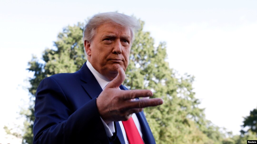 U.S. President Donald Trump speaks to the media on the South Lawn of the White House in Washington.