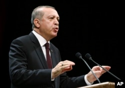 Turkey's President Recep Tayyip Erdogan addresses a meeting in Ankara, Turkey, Jan. 17, 2017.