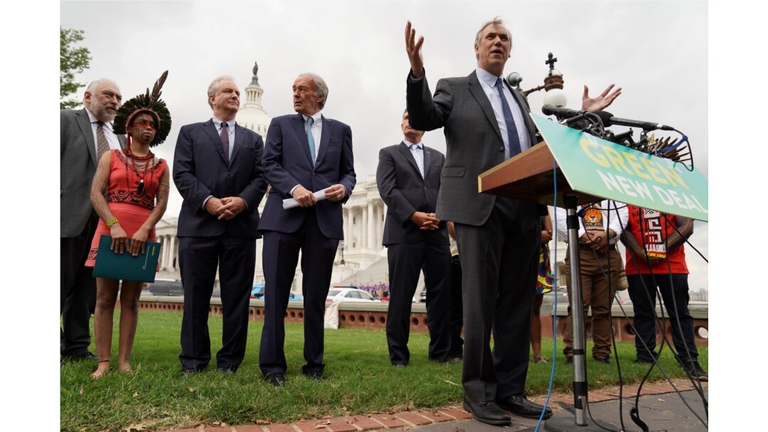 U.S. Senator Jeff Merkley (D-OR) speaks at a news conference about the Green New Deal hosted by U.S. Senator Ed Markey (D-MA) on the Northeast lawn in front of the U.S. Capitol in Washington, Sept. 17, 2019.