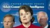 Senate Intelligence Committee Chair Sen. Dianne Feinstein, flanked by Sen. Saxby Chambliss, vice-chair of the committee (r) and, House Intelligence Committee Chairman Rep. Mike Rogers on Capitol Hill, June 7, 2012 (AP).