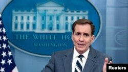 NSC Coordinator for Strategic Communications Kirby answers questions during the daily press briefing at the White House in Washington