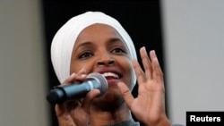 U.S. Rep Ilhan Omar (D-MN) takes part in a discussion on 'Impacts of Phobia in Our Civic and Political Discourse' during the Muslim Caucus Education Collective’s conference in Washington, July 23, 2019.